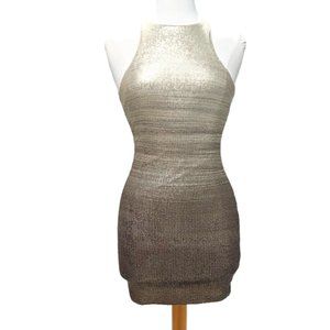 HALSTON Heritage Designer Sequin Stretch  Mini Dress Champagne/Brown Size XS